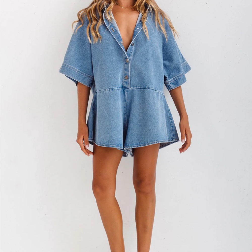 Coco Willow Denim Rae Vintage Mid Blue Playsuit